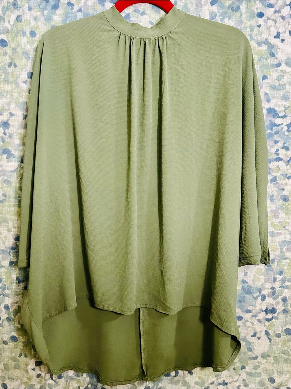 Olive Green Tie Neck High Low Tunic Blouse XL - Picture 2 of 4